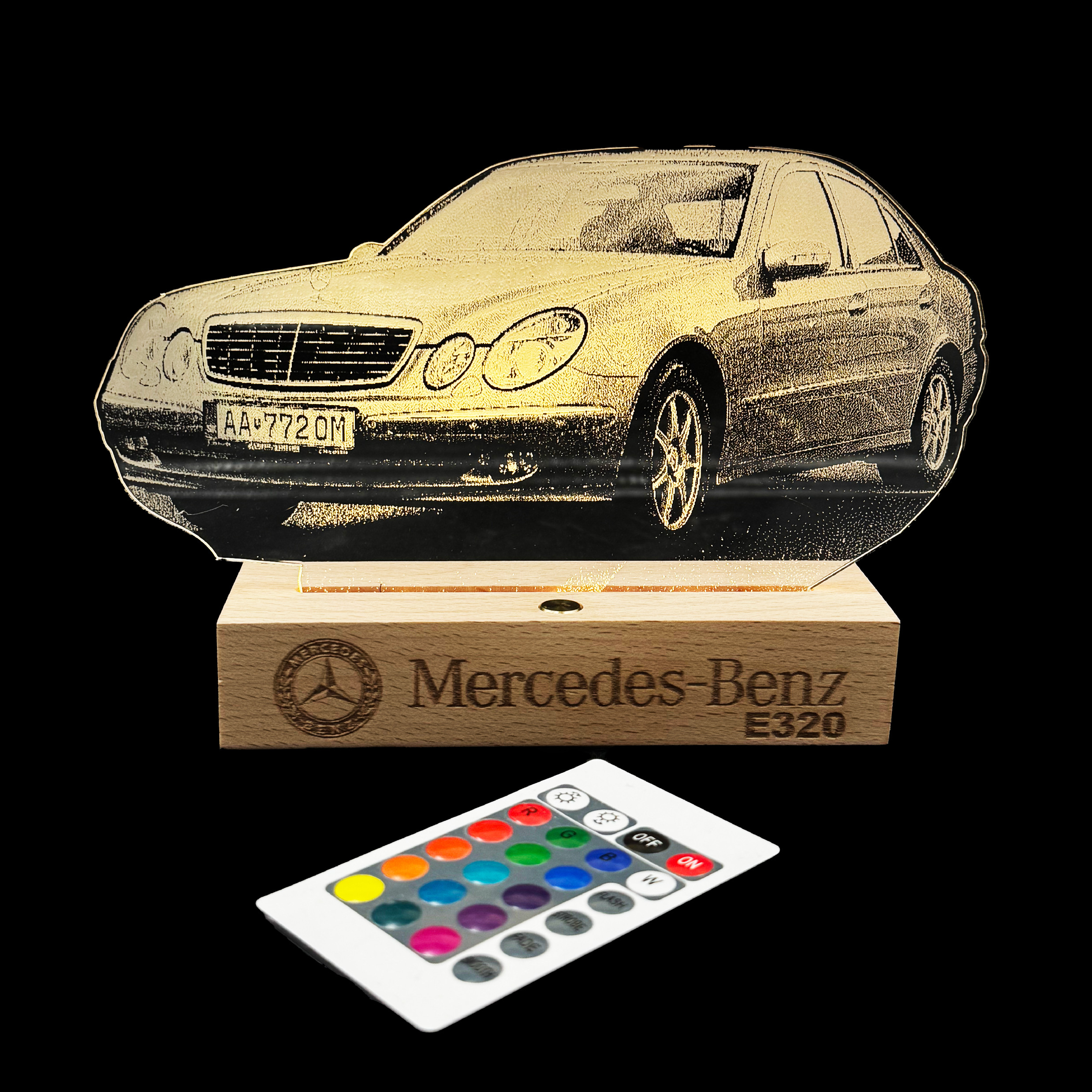 Gravírovaná LED lampa s fotkou vlastného auta PODSTAVEC: Teplá biela s diaľkovým ovládaním nabíjateľný + USB kábel